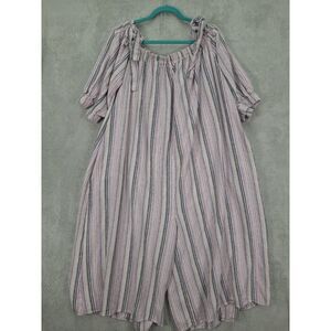Karen T Design Linen Wide Leg Jumpsuit  2XL Off The Shoulder Striped Flowly BOHO